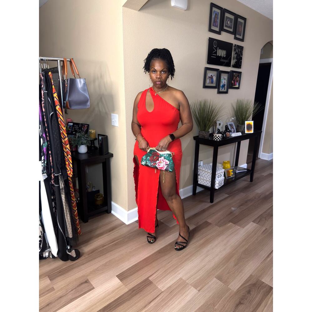 Women's Red Slit Shoulder Maxi Dress
